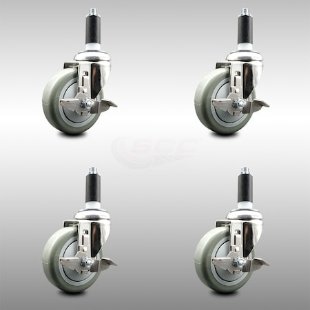 Service Caster 4 Inch 316SS Gray Poly Swivel 1 Inch Expanding Stem Caster Set Brake SCC SCC-SS316EX20S414-PPUB-TLB-1-4